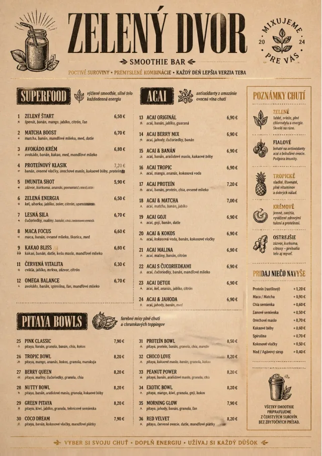Heritage Taproom smoothie-menu menu template preview