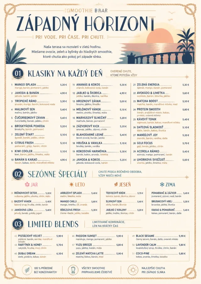 Coastal Sunset smoothie-menu menu template preview
