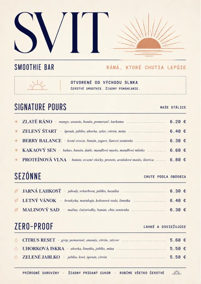 Boutique Pour Card smoothie-menu menu template preview