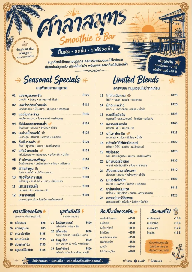 Coastal Sunset smoothie-menu menu template preview