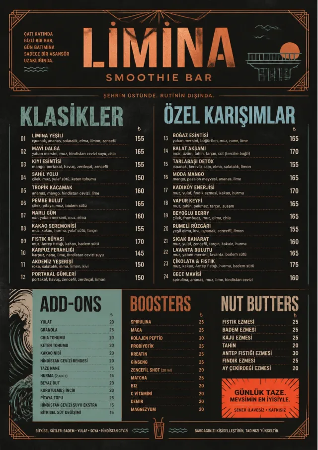 Speakeasy Spirits smoothie-menu menu template preview