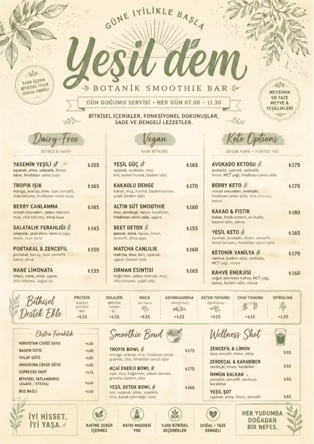Botanical Infusion smoothie-menu menu template preview
