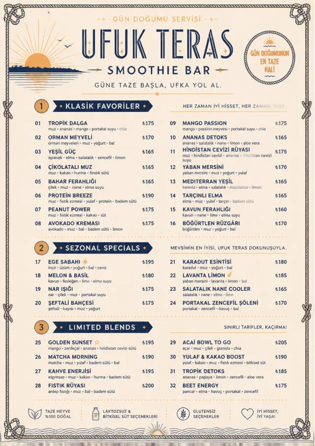 Coastal Sunset smoothie-menu menu template preview