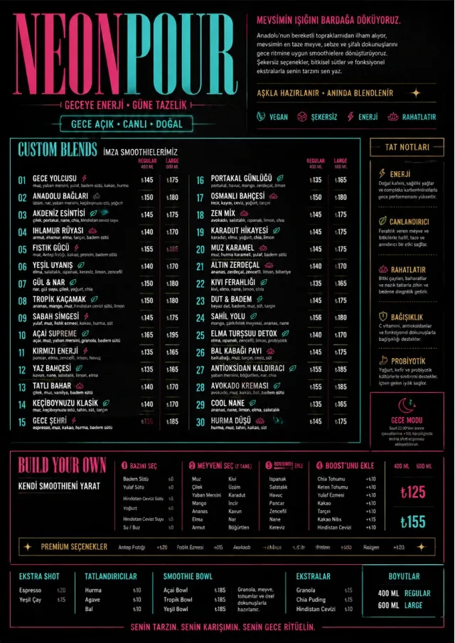 Neon Night Pour smoothie-menu menu template preview