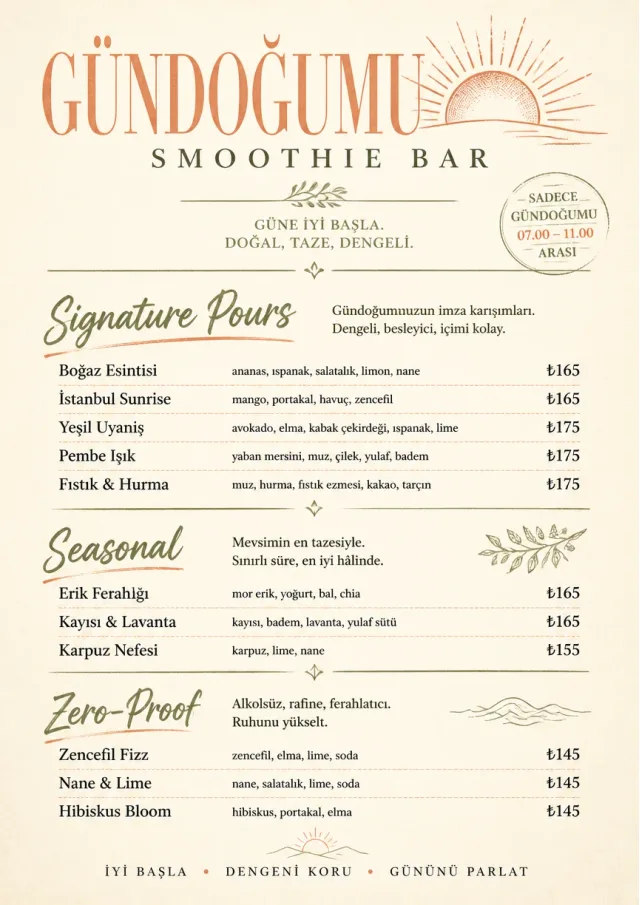 Boutique Pour Card smoothie-menu menu template preview