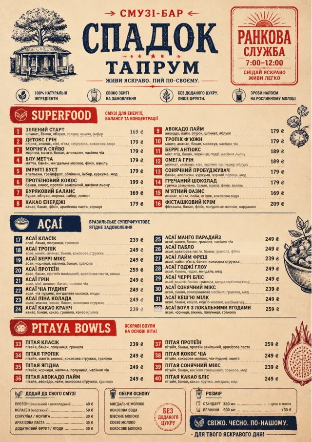 Heritage Taproom smoothie-menu menu template preview