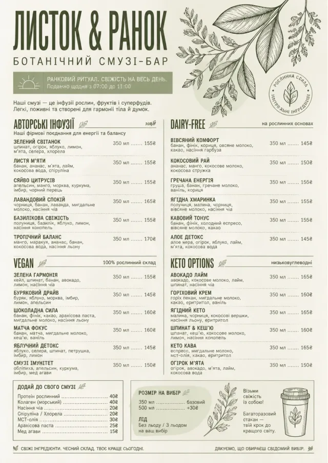 Botanical Infusion smoothie-menu menu template preview