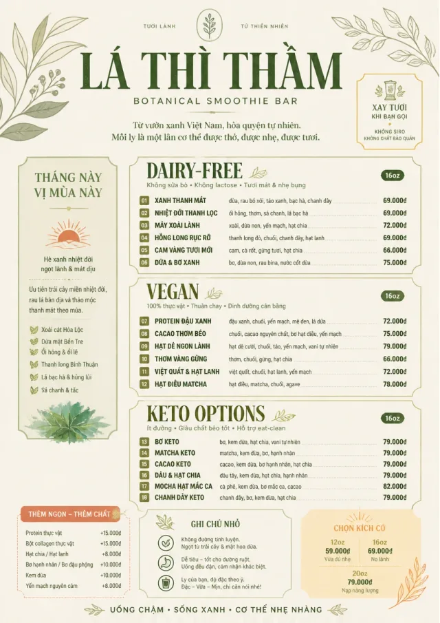 Botanical Infusion smoothie-menu menu template preview