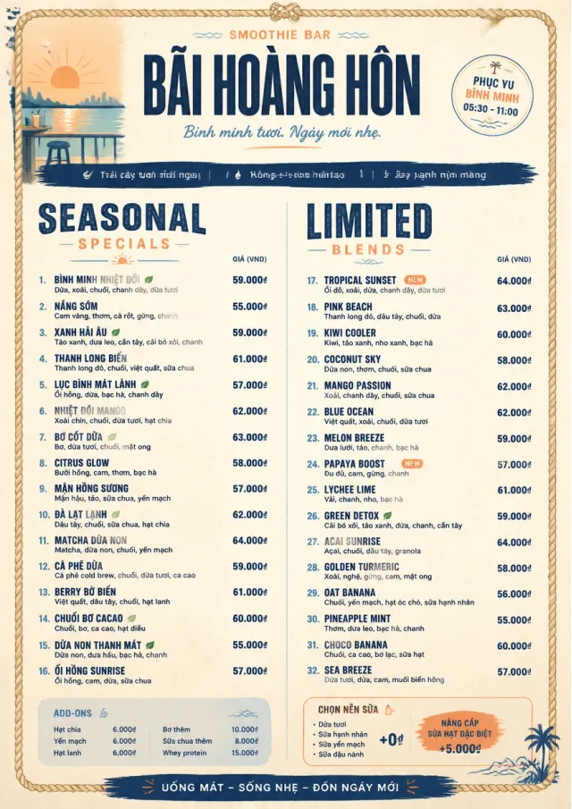 Coastal Sunset smoothie-menu menu template preview