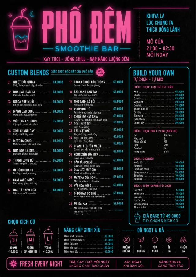 Neon Night Pour smoothie-menu menu template preview
