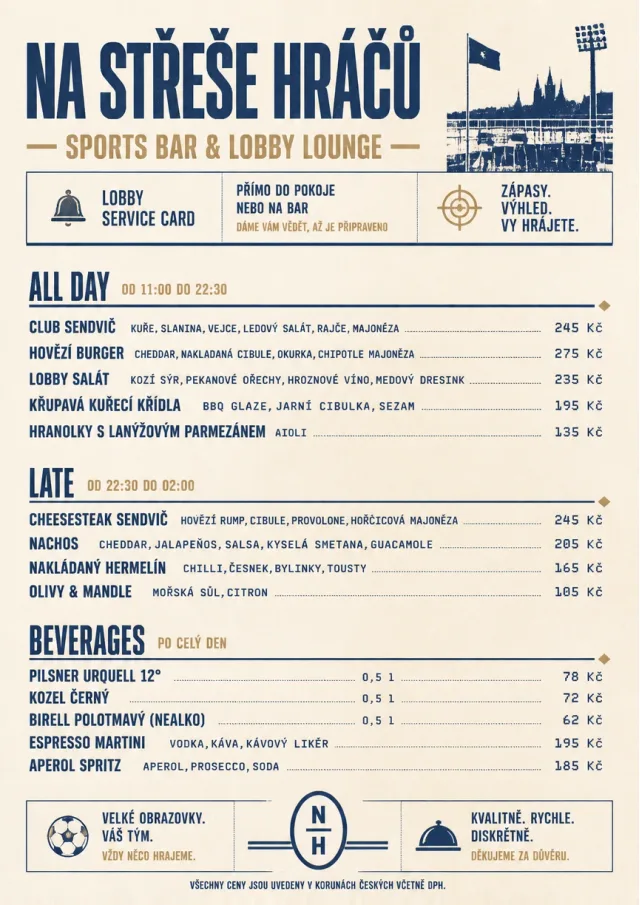 Lobby Service Card sports-bar-menu menu template preview