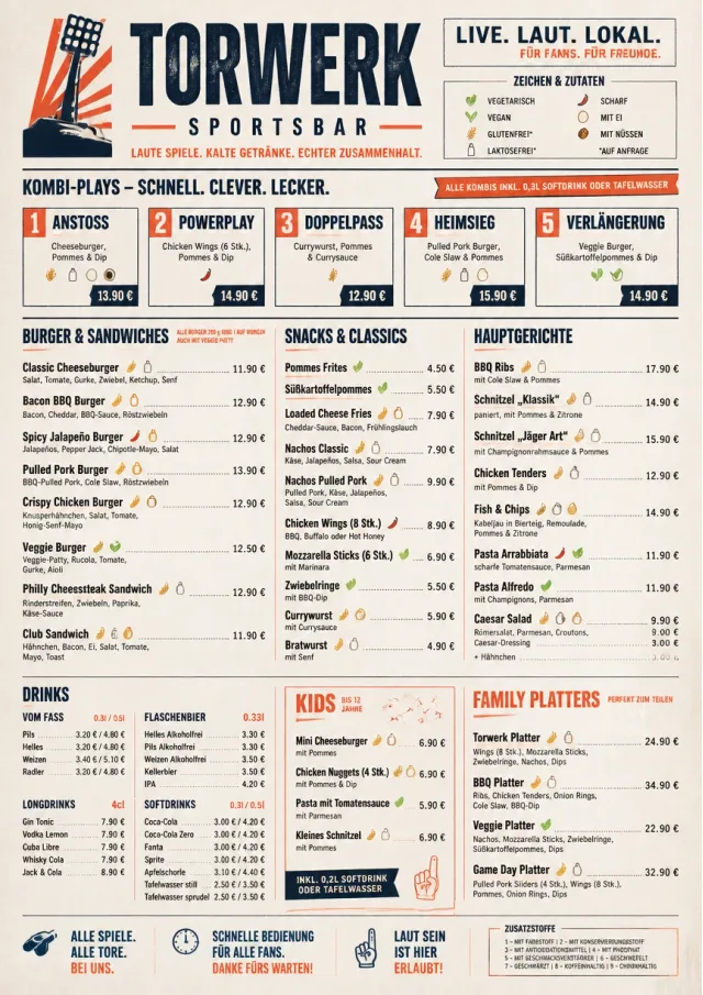 Convention Quick sports-bar-menu menu template preview