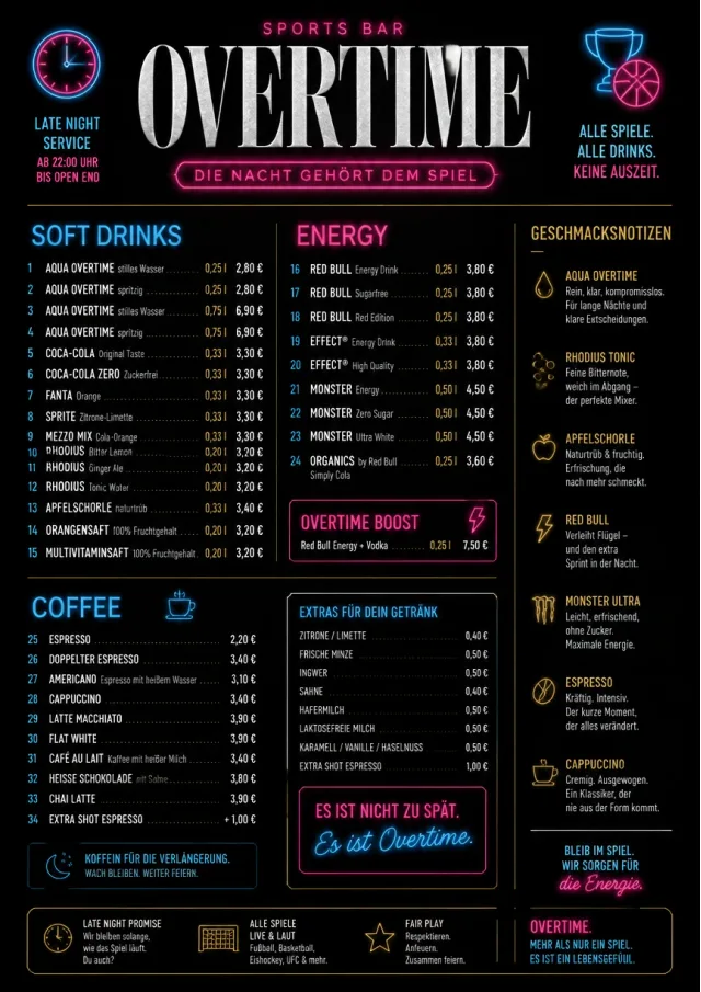 Late Night Service sports-bar-menu menu template preview