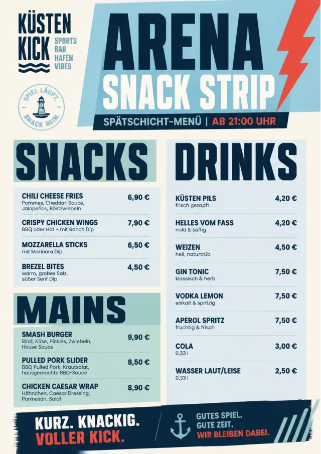Arena Snack Strip sports-bar-menu menu template preview