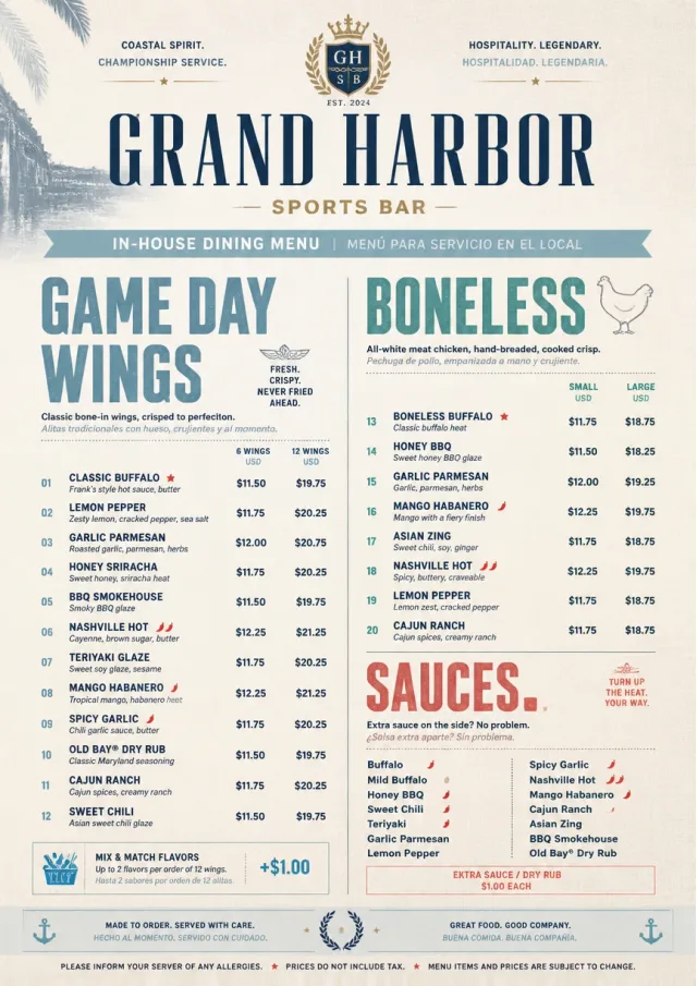 Grand Hotel Classic sports-bar-menu menu template preview