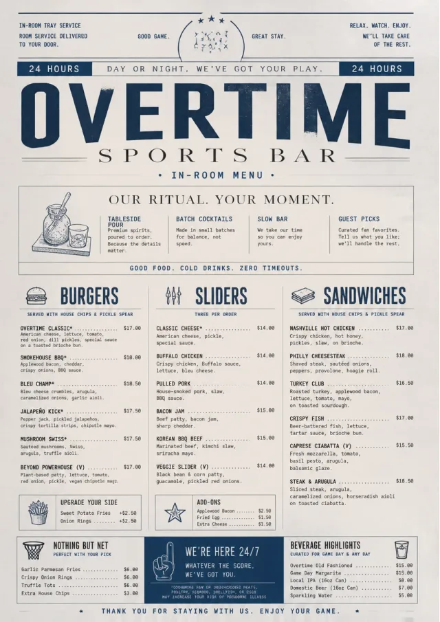 In-Room Tray Service sports-bar-menu menu template preview