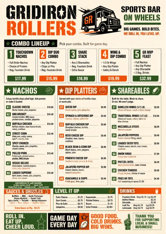 Food Truck Bold sports-bar-menu menu template preview