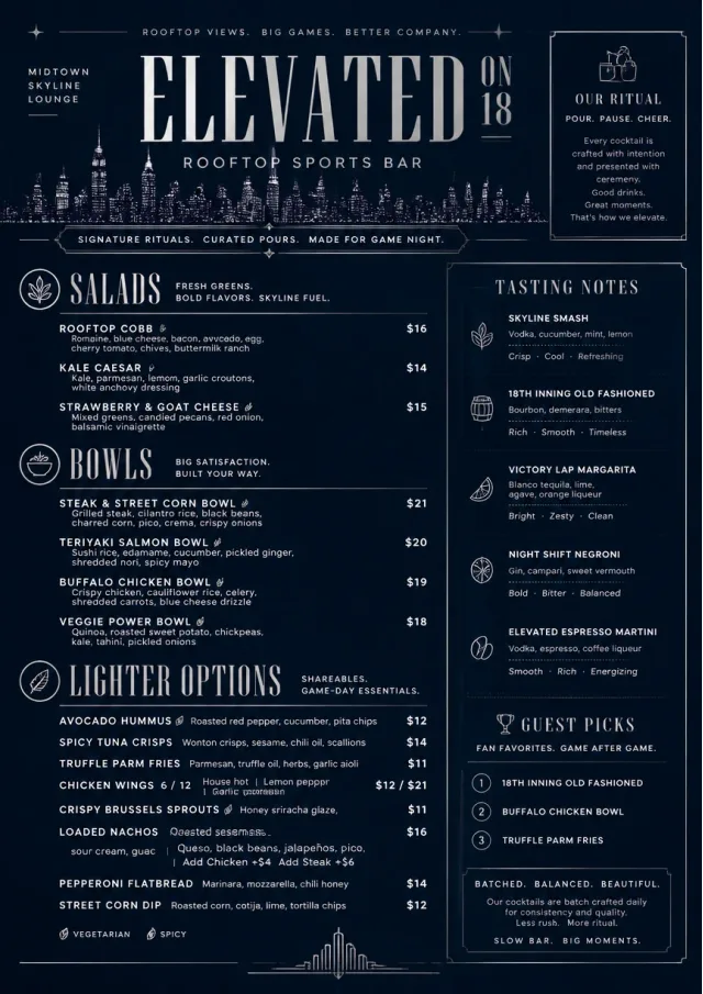 Rooftop Skyline sports-bar-menu menu template preview