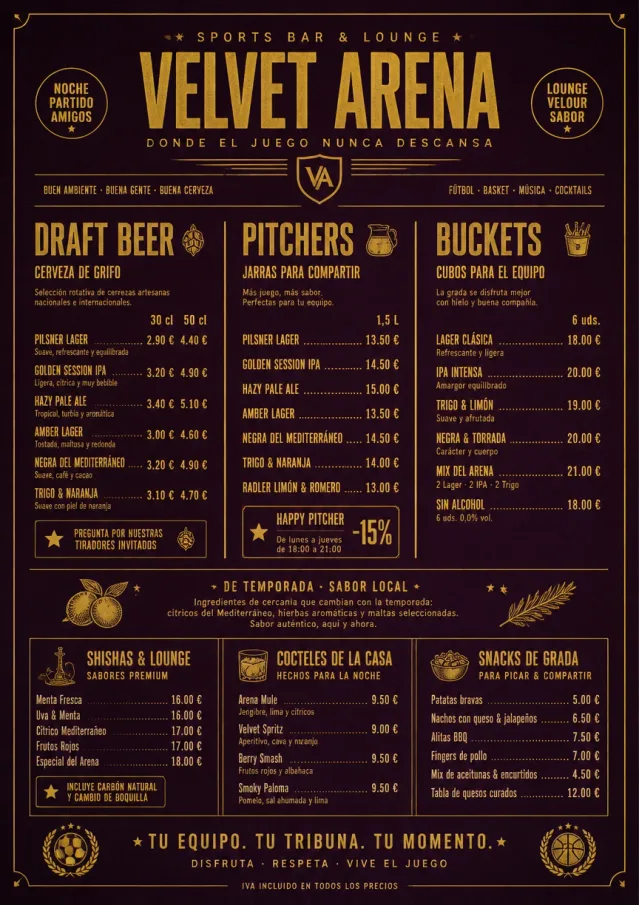 Lounge Velvet sports-bar-menu menu template preview