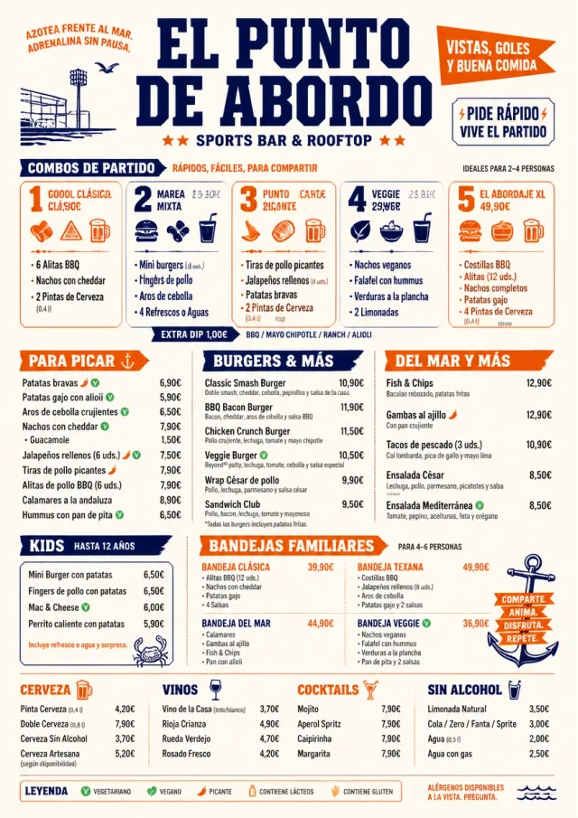 Convention Quick sports-bar-menu menu template preview