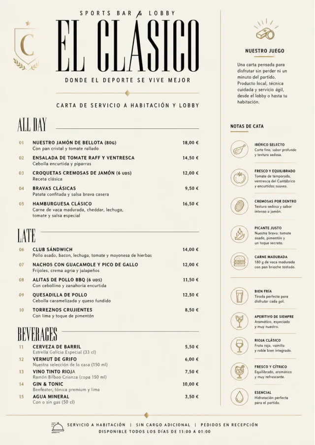 Lobby Service Card sports-bar-menu menu template preview