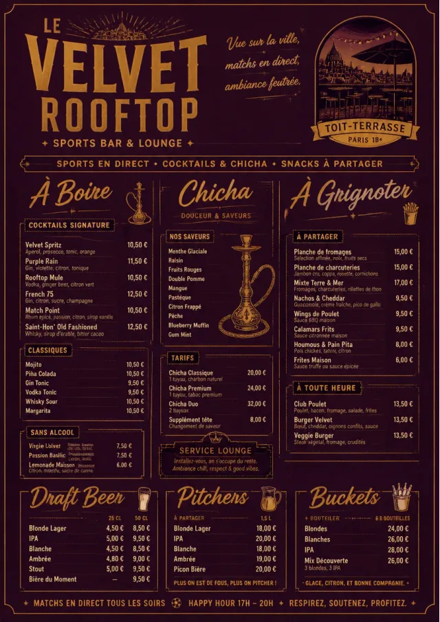 Lounge Velvet sports-bar-menu menu template preview