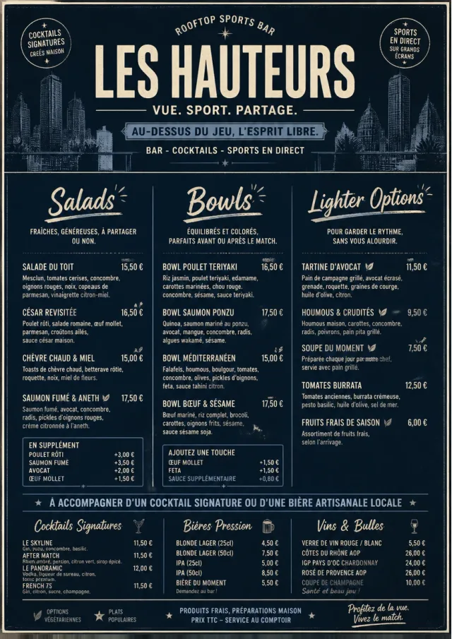 Rooftop Skyline sports-bar-menu menu template preview