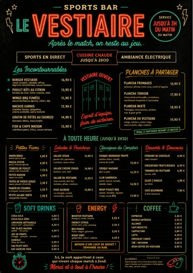 Late Night Service sports-bar-menu menu template preview