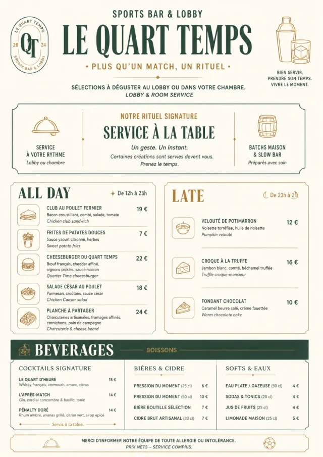 Lobby Service Card sports-bar-menu menu template preview