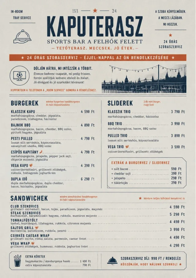 In-Room Tray Service sports-bar-menu menu template preview