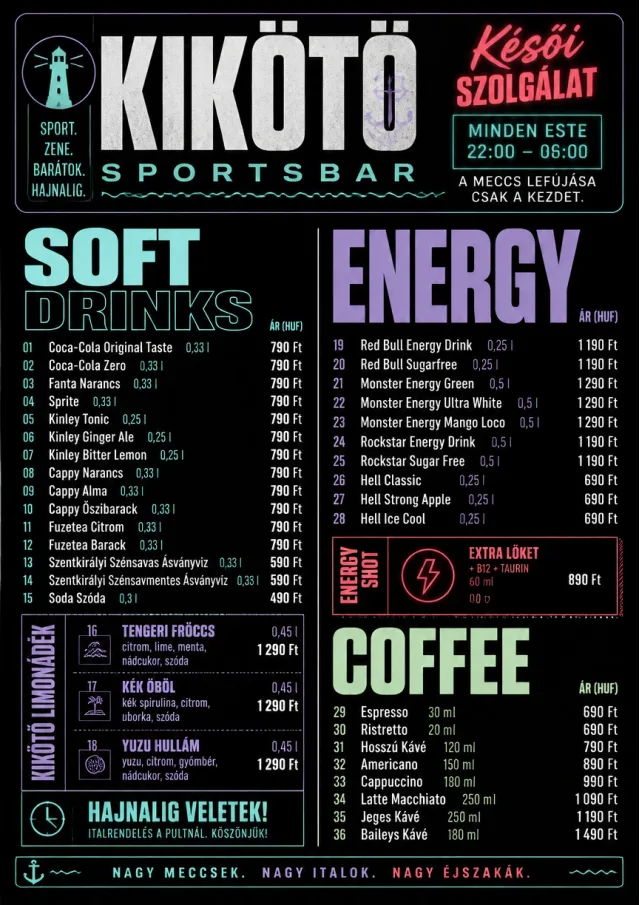 Late Night Service sports-bar-menu menu template preview