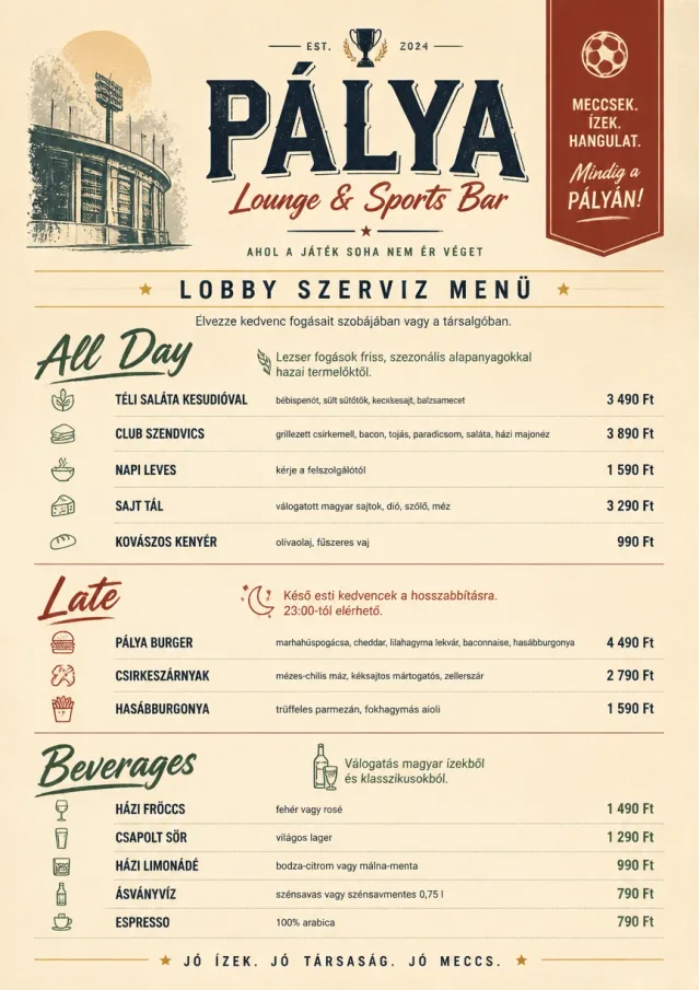 Lobby Service Card sports-bar-menu menu template preview