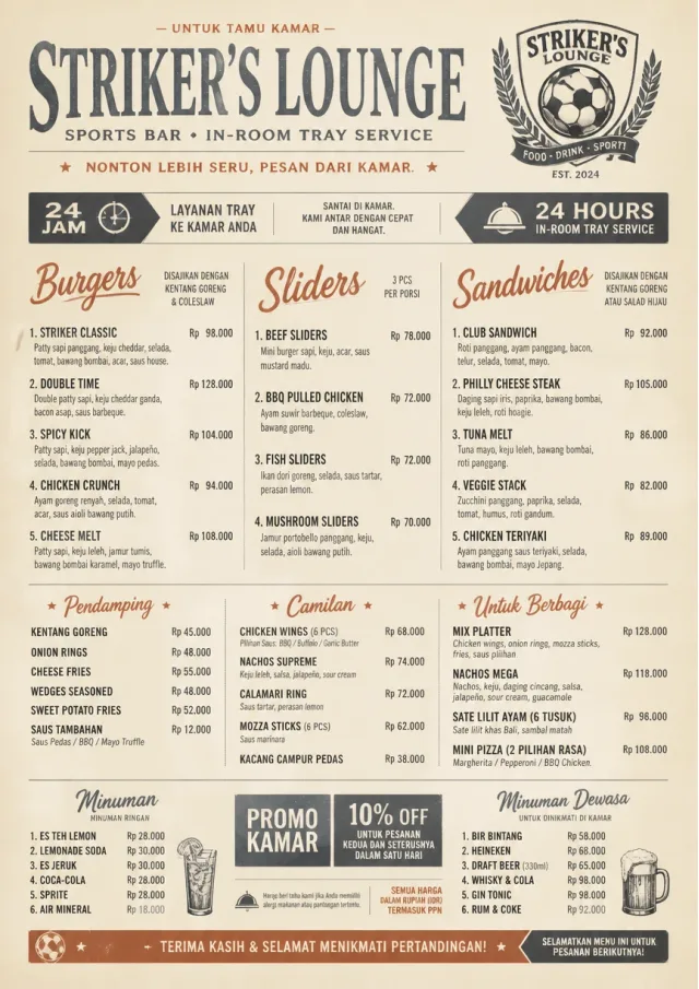 In-Room Tray Service sports-bar-menu menu template preview