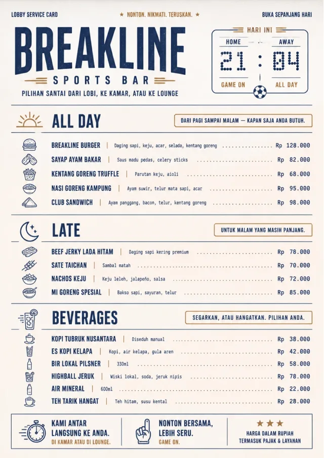Lobby Service Card sports-bar-menu menu template preview
