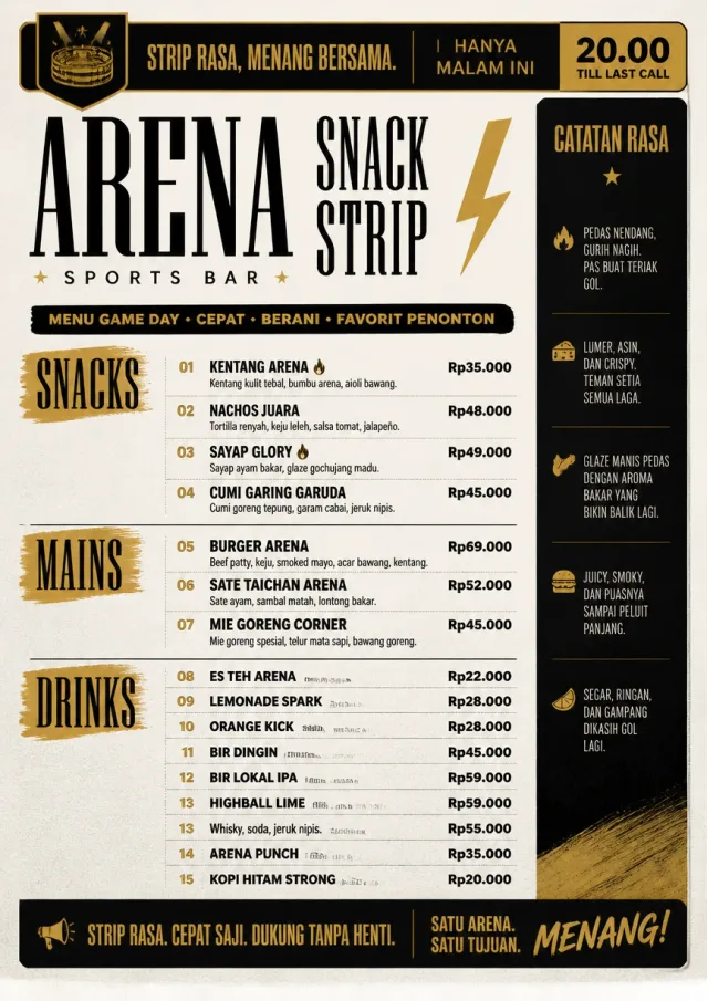 Arena Snack Strip sports-bar-menu menu template preview
