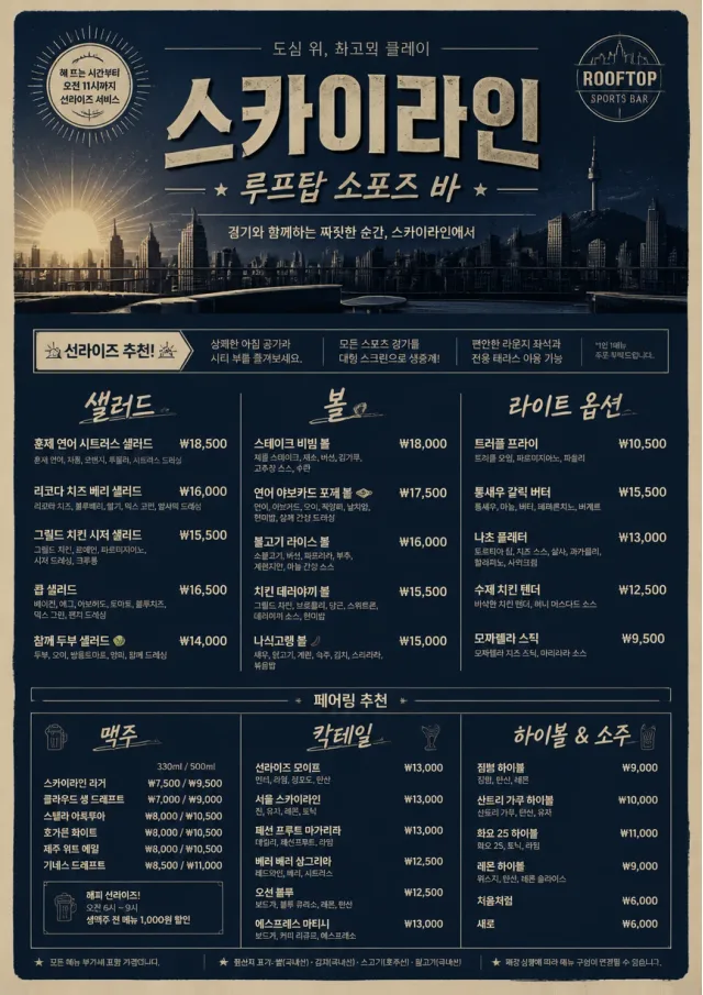 Rooftop Skyline sports-bar-menu menu template preview