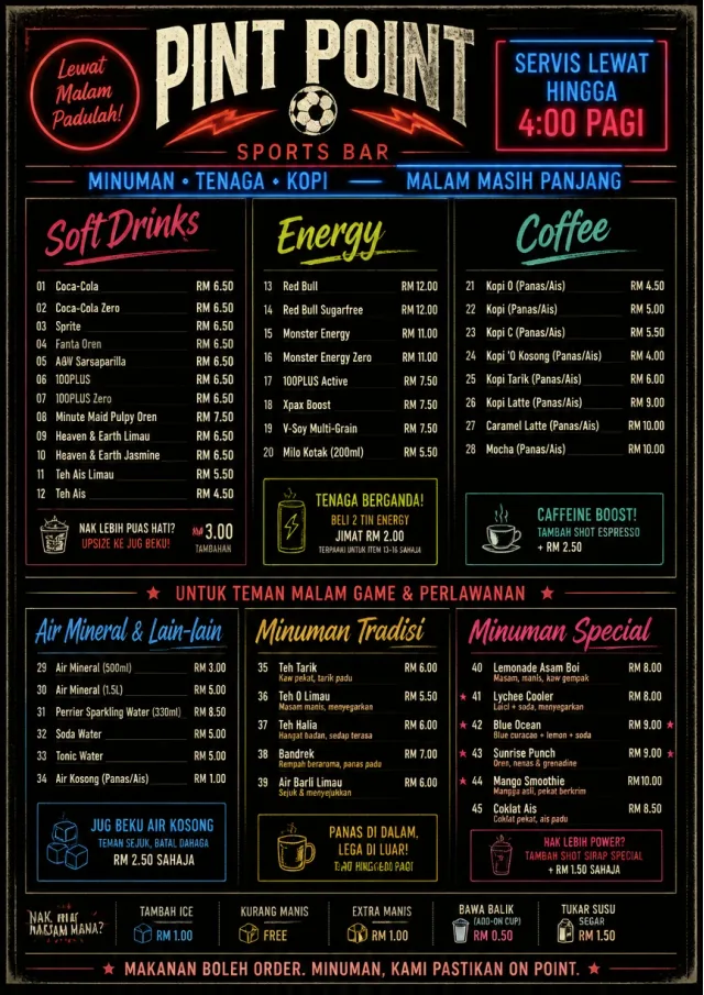 Late Night Service sports-bar-menu menu template preview