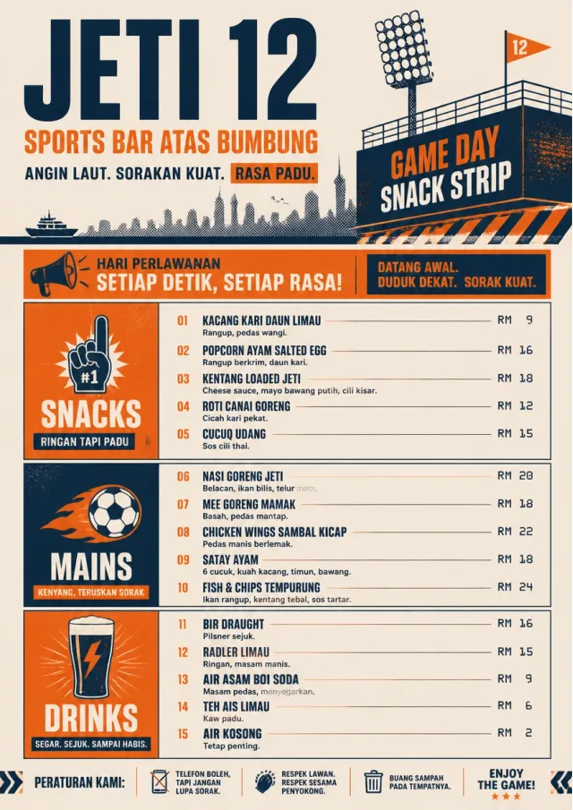 Arena Snack Strip sports-bar-menu menu template preview