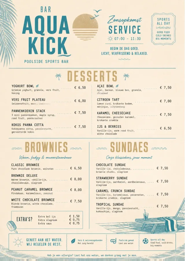 Resort Poolside sports-bar-menu menu template preview