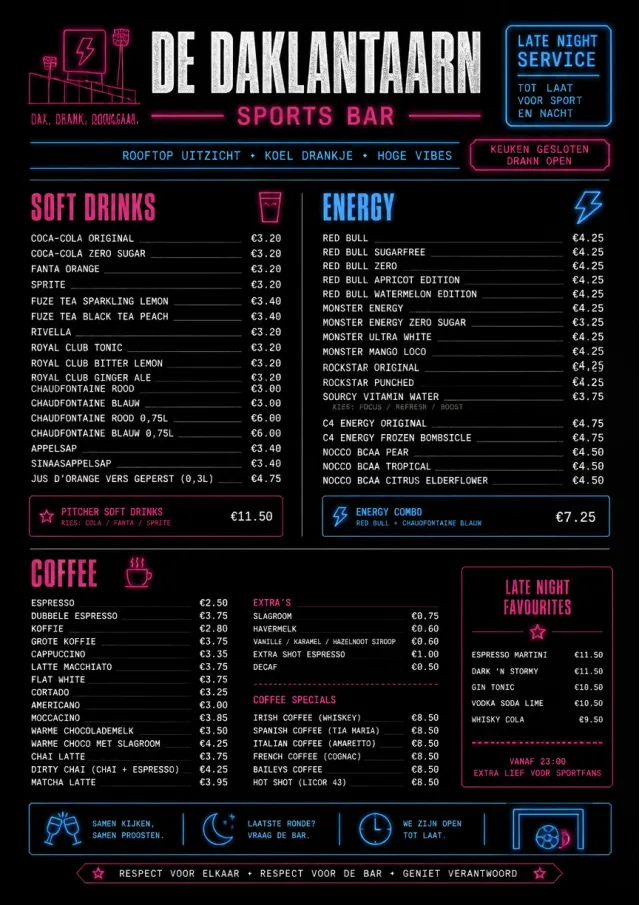 Late Night Service sports-bar-menu menu template preview