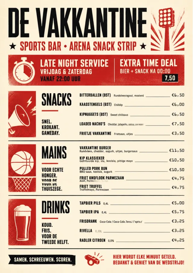 Arena Snack Strip sports-bar-menu menu template preview