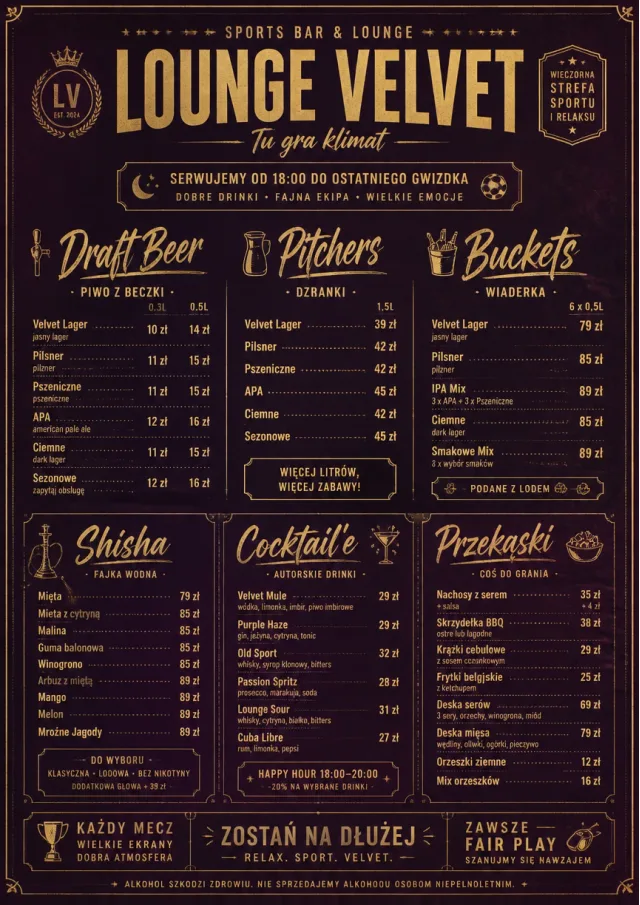 Lounge Velvet sports-bar-menu menu template preview