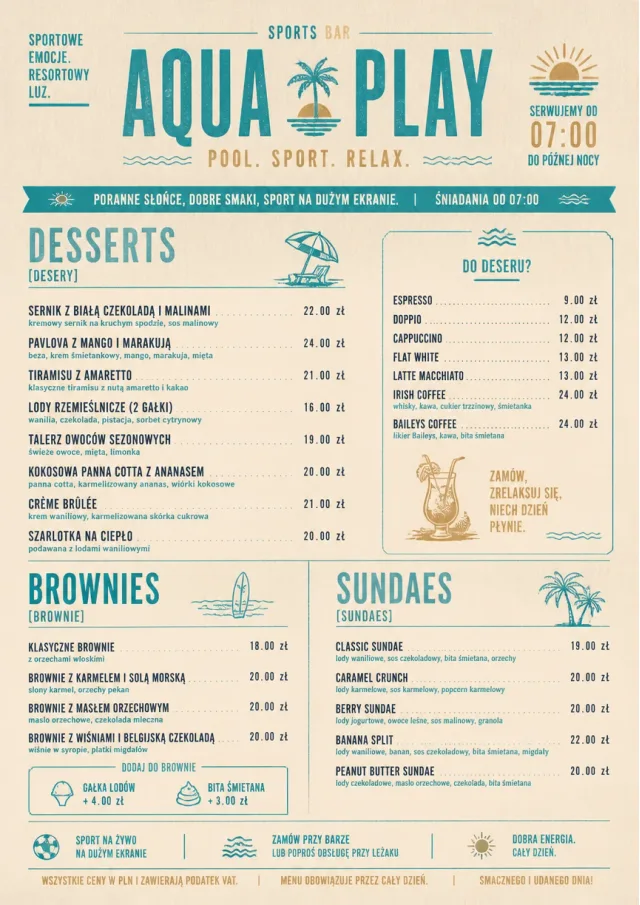 Resort Poolside sports-bar-menu menu template preview