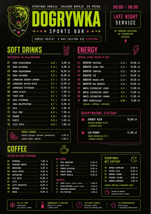 Late Night Service sports-bar-menu menu template preview