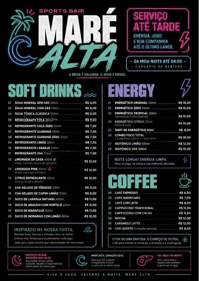 Late Night Service sports-bar-menu menu template preview