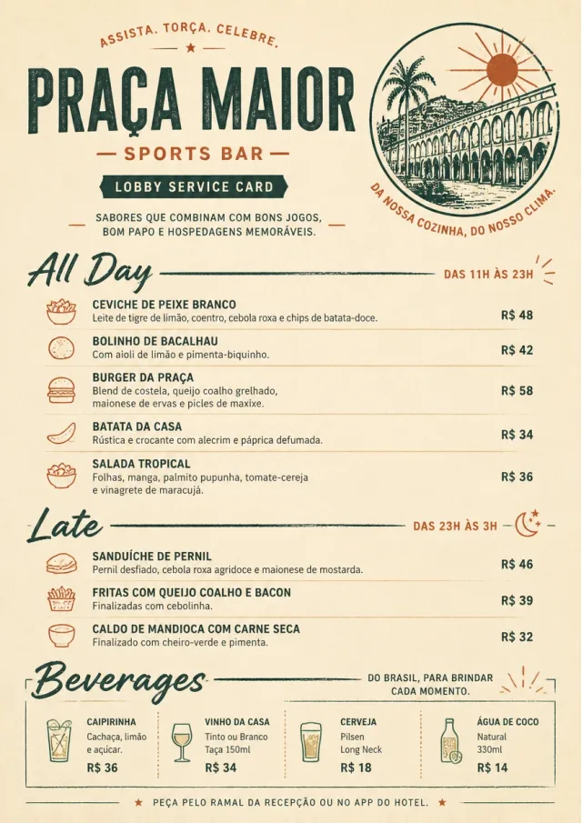 Lobby Service Card sports-bar-menu menu template preview
