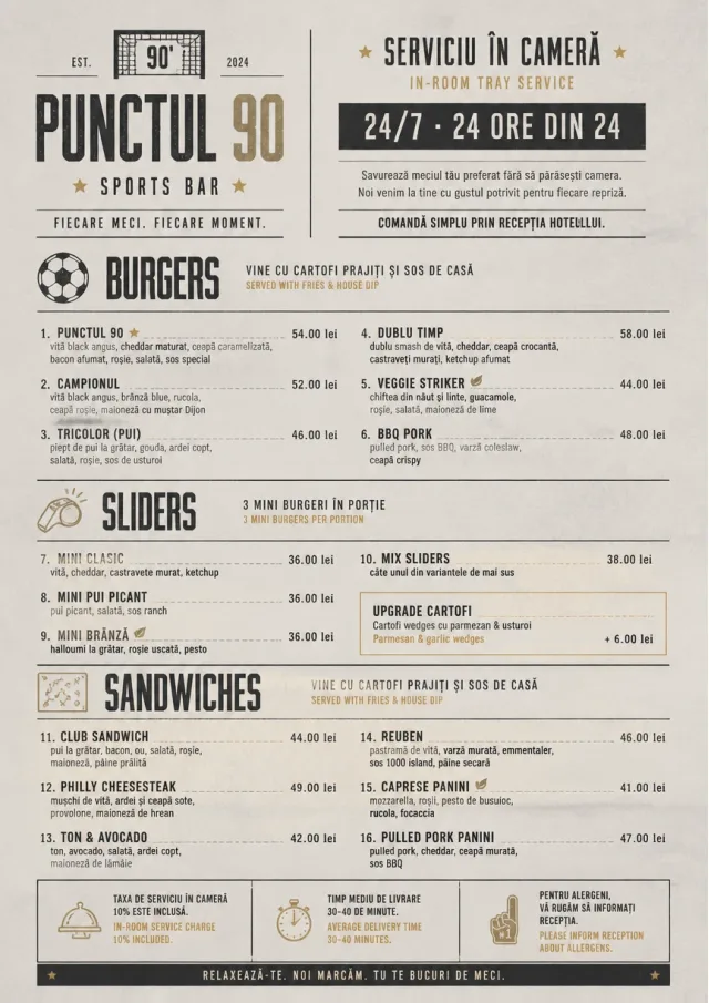 In-Room Tray Service sports-bar-menu menu template preview