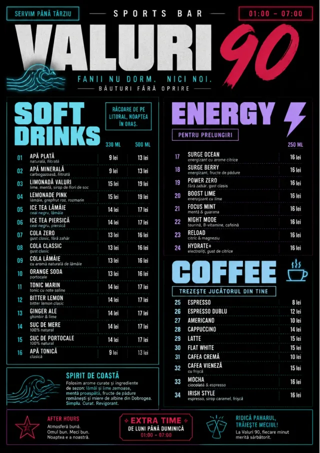 Late Night Service sports-bar-menu menu template preview