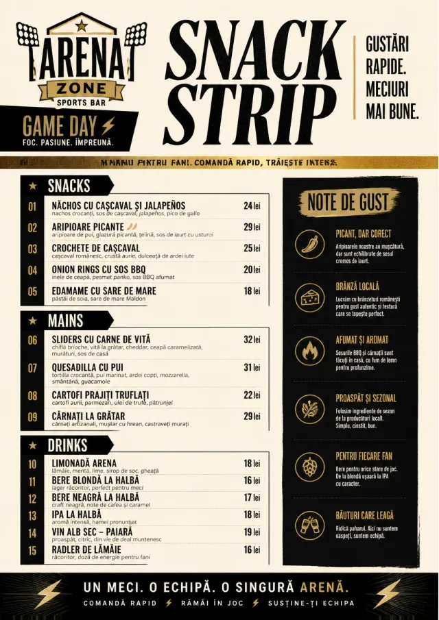 Arena Snack Strip sports-bar-menu menu template preview