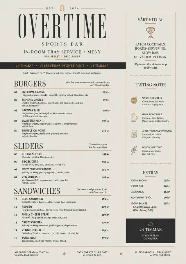 In-Room Tray Service sports-bar-menu menu template preview
